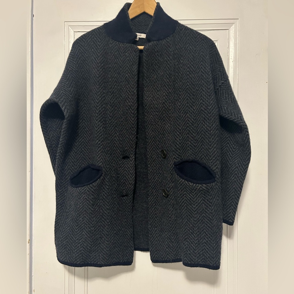 Madewell Navy and Gray Herringbone Cape